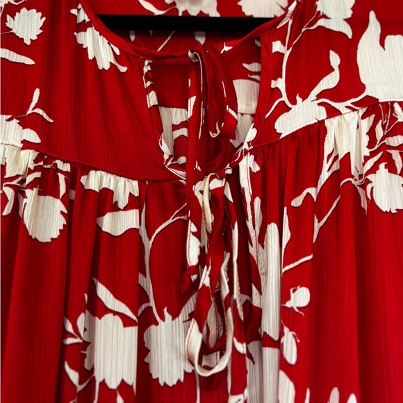 Johanna Ortiz x H&M Red Floral Maxi Dress Boho Tiered Tie-Neck Long Sleeve - Picture 3 of 9